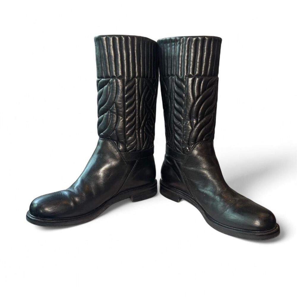 Aquatalia Black Quilted Leather Knee High Boots Size 10.5 Riding Winter Boots - Picture 8 of 8